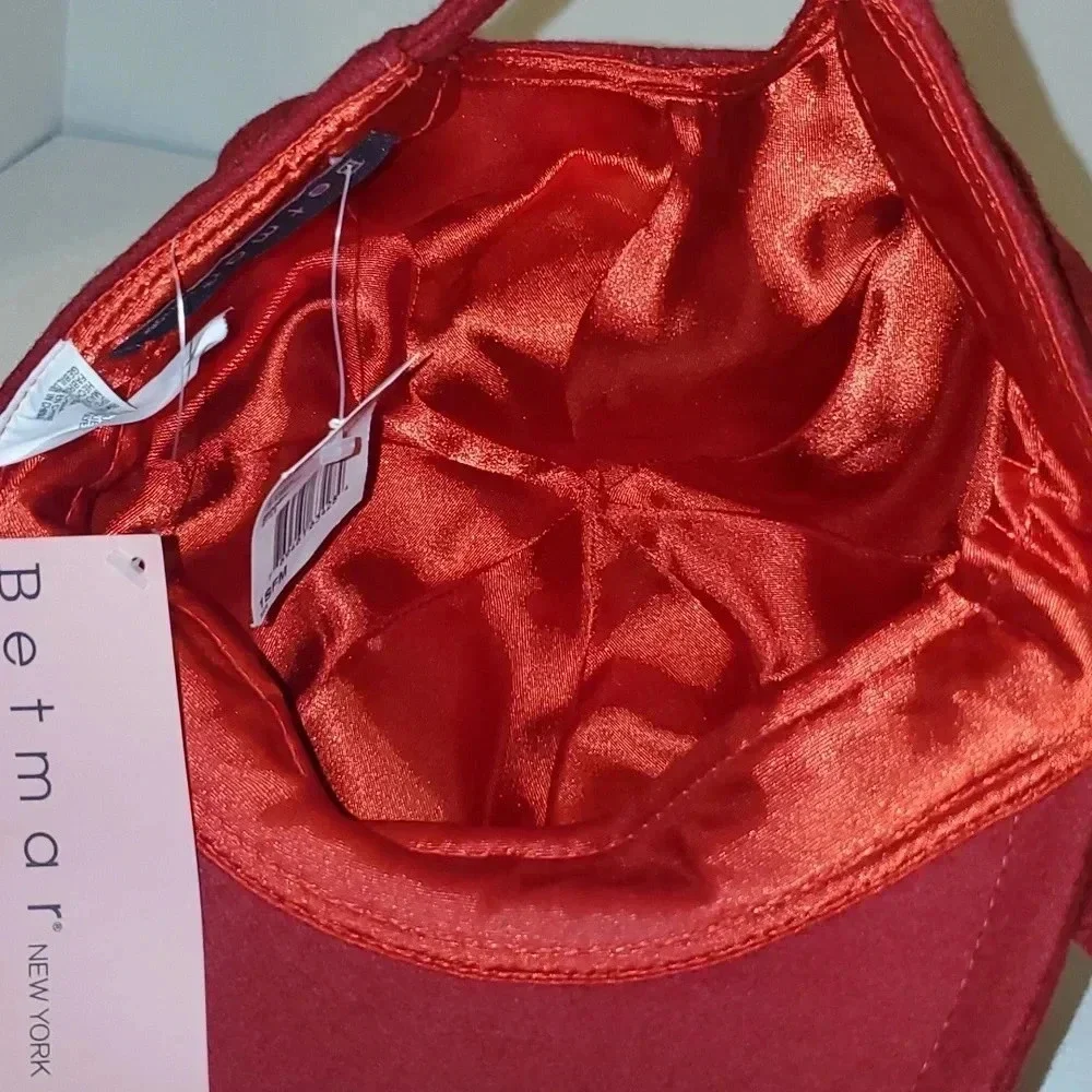 BETMAR RED WOOL ADJUSTABLE CAP BERET WITH FLOWER NWT